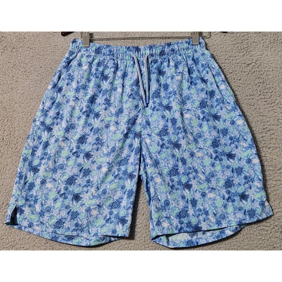 Peter Millar Seaside Collection Blue Fish Mesh Lined Swim Trunks Size Medium - Picture 1 of 8